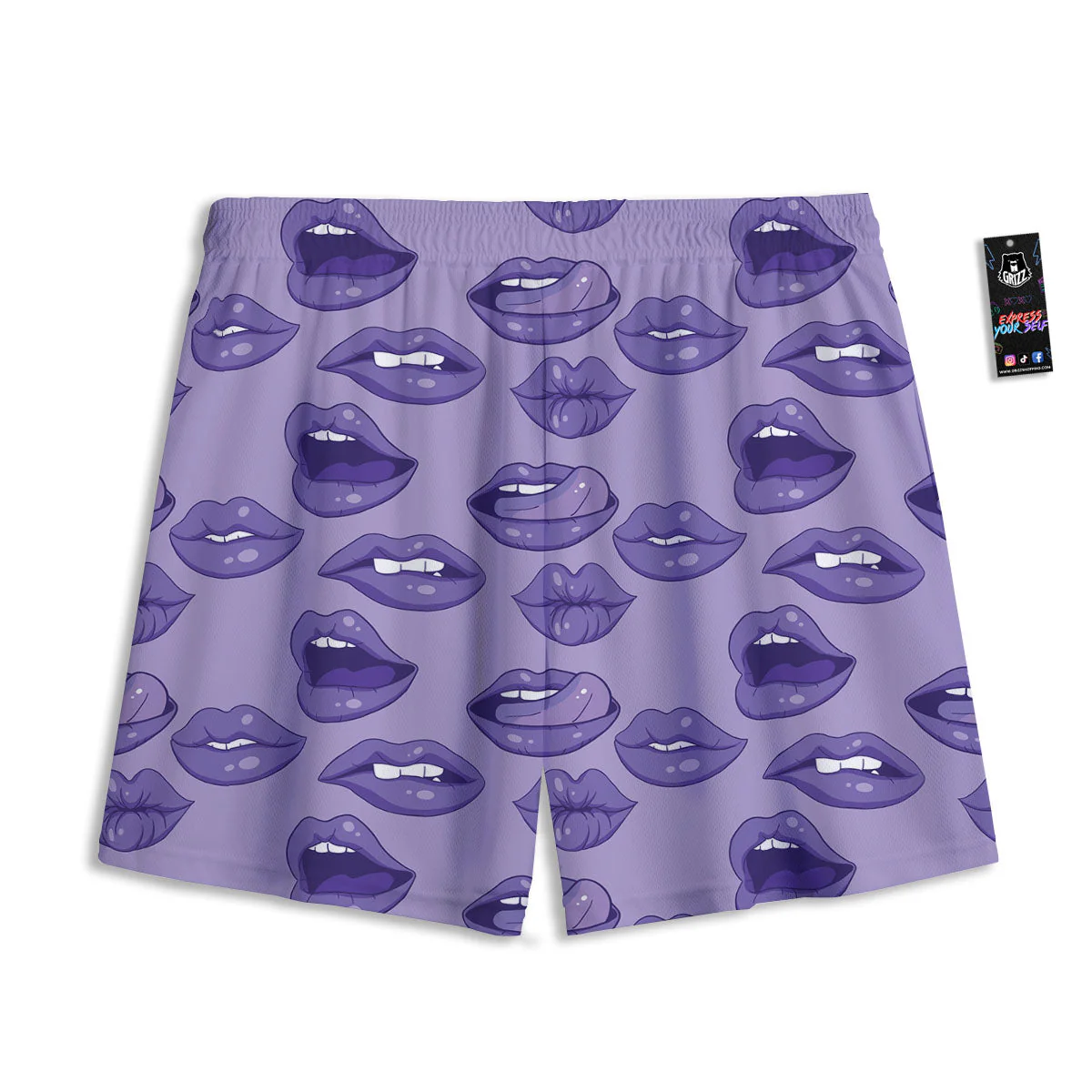 Lips Purple Print Pattern Mesh Shorts - Image 2