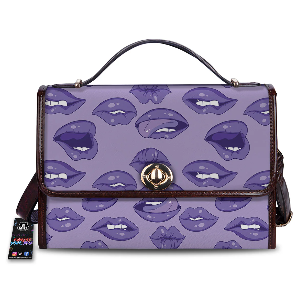 Lips Purple Print Pattern Women's Satchel Bag