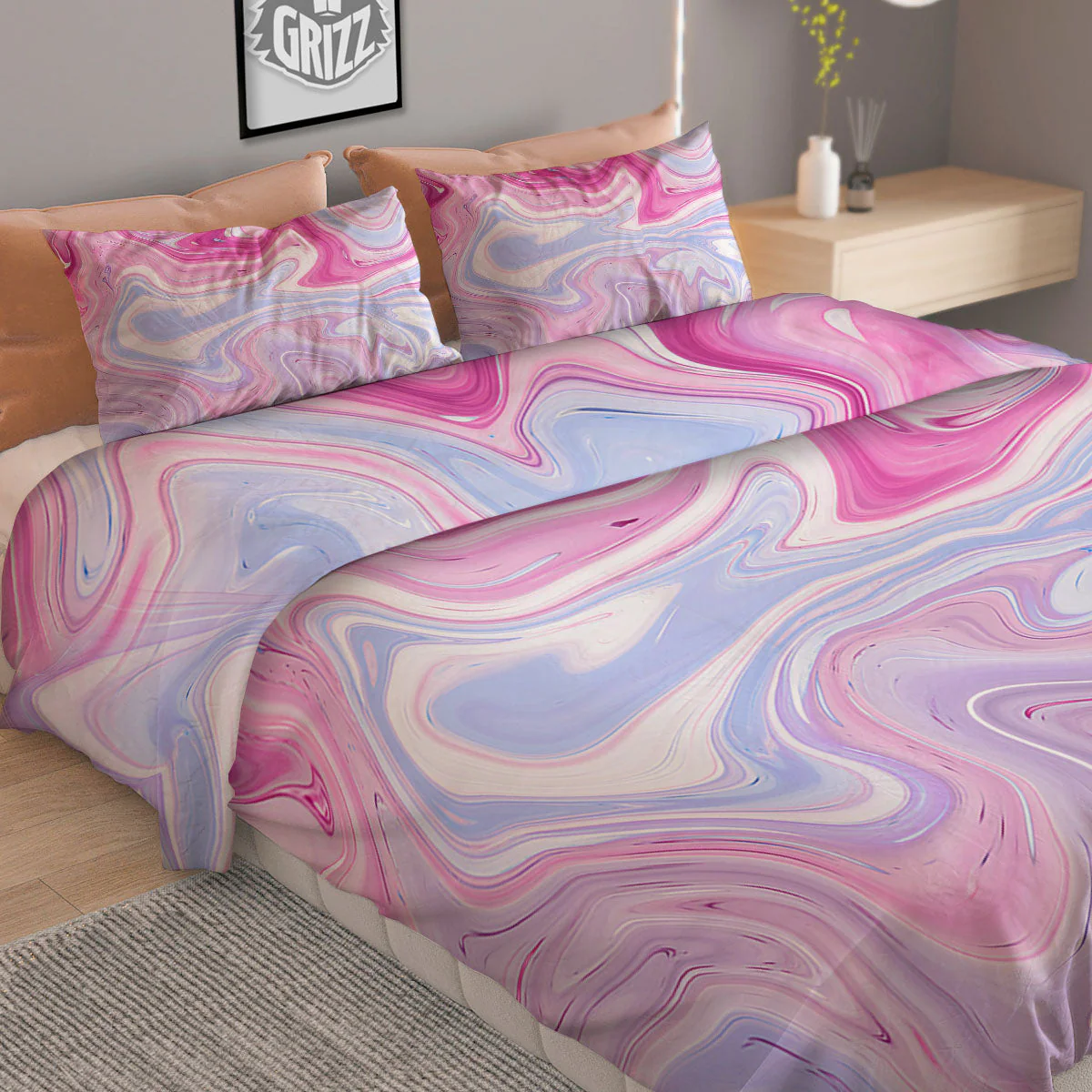 Liquid And Fluid Marble Pink Print Duvet Cover Bedding Set - Image 2