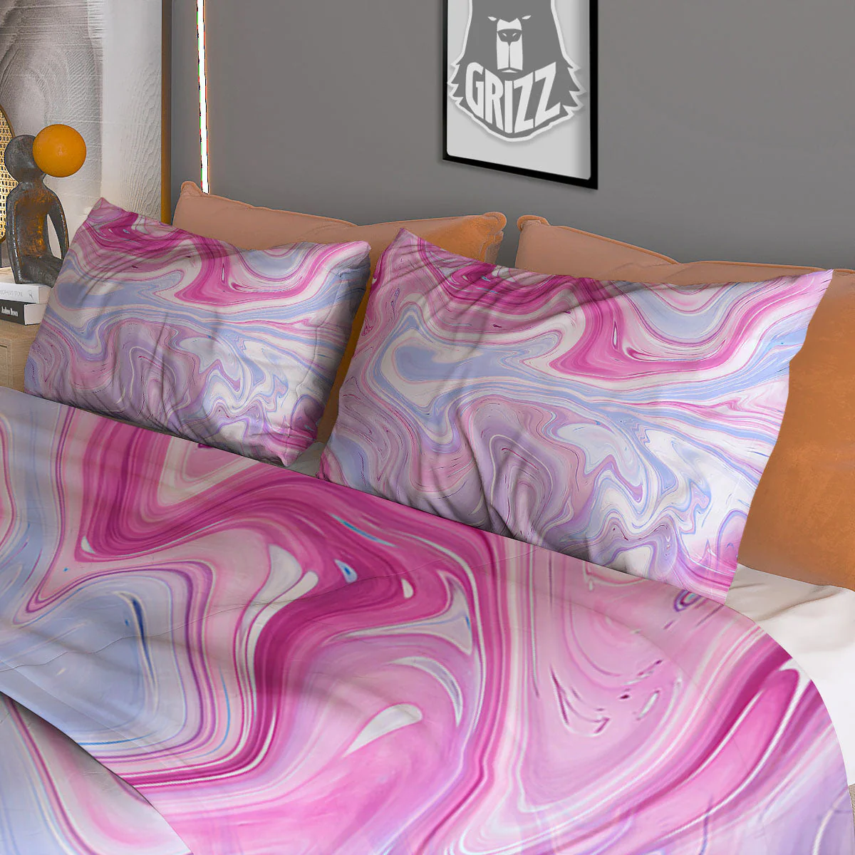 Liquid And Fluid Marble Pink Print Duvet Cover Bedding Set - Image 3