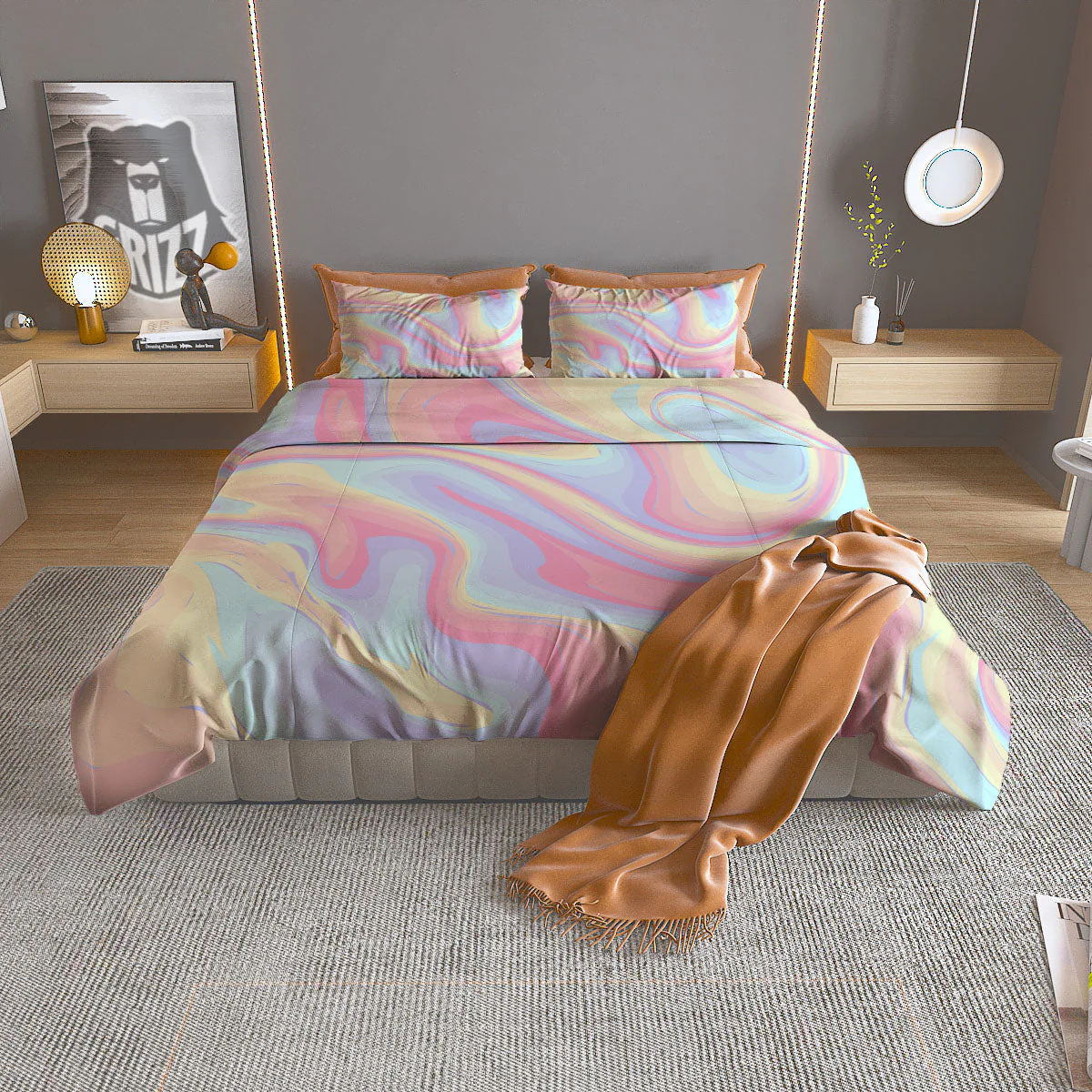 Liquid And Marble Pastel Print Duvet Cover Bedding Set