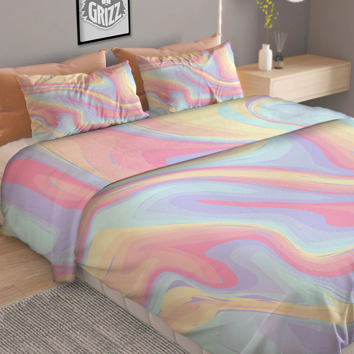 Liquid And Marble Pastel Print Duvet Cover Bedding Set - Image 2