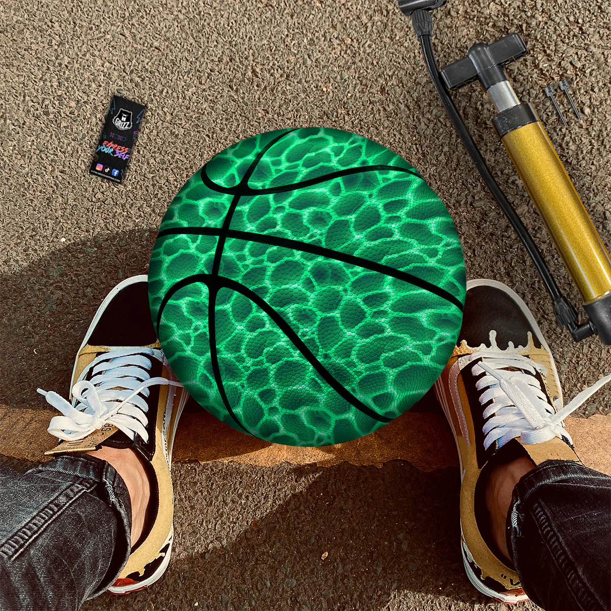 Liquid Lava Green Print Pattern Basketball - Image 2
