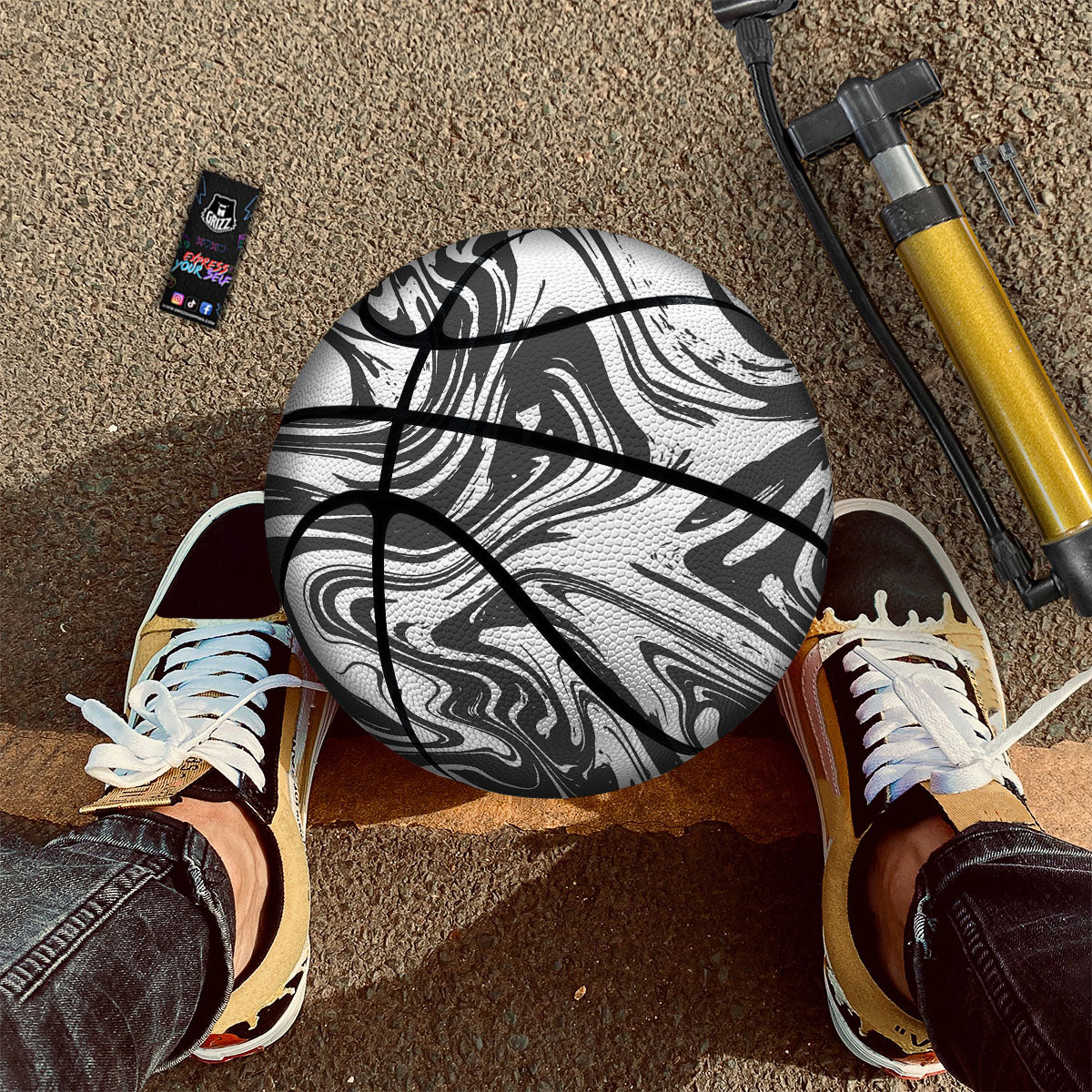 Liquid Marble Black White Print Basketball - Image 2