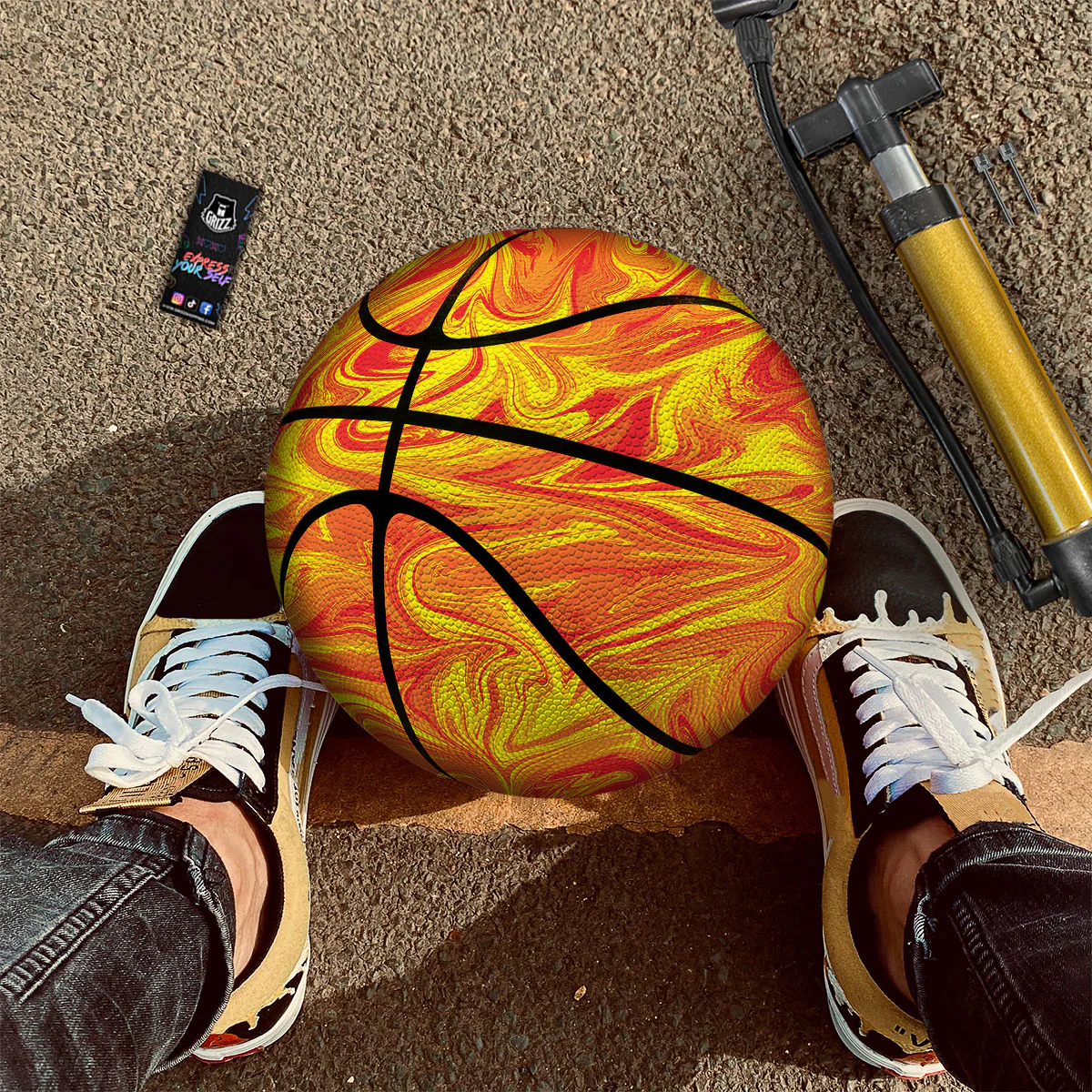 Liquid Psychedelic Trippy Orange Print Basketball - Image 2
