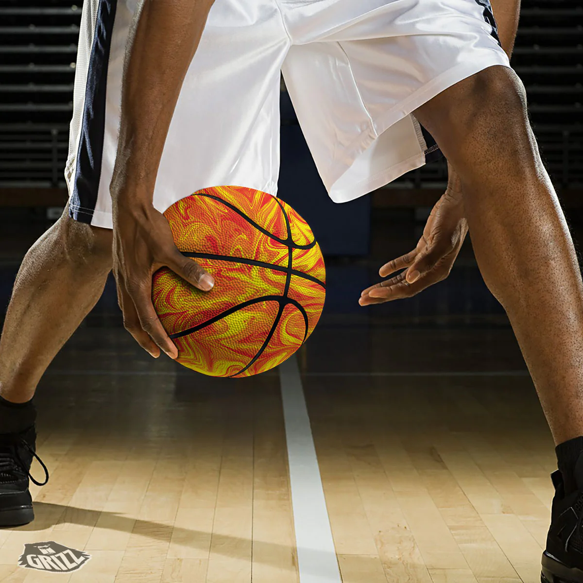 Liquid Psychedelic Trippy Orange Print Basketball - Image 3