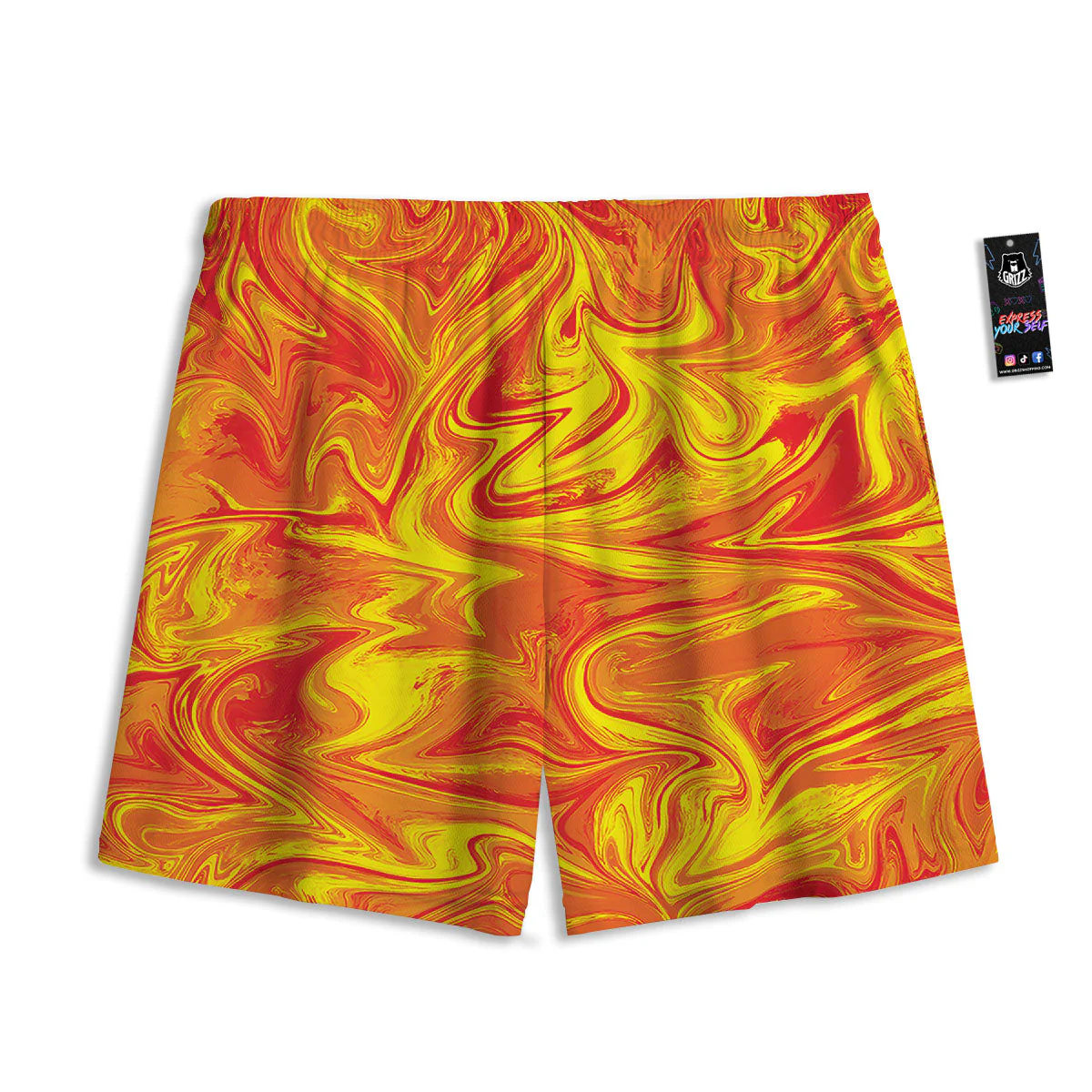 Liquid Psychedelic Trippy Orange Print Mesh Shorts - Image 2