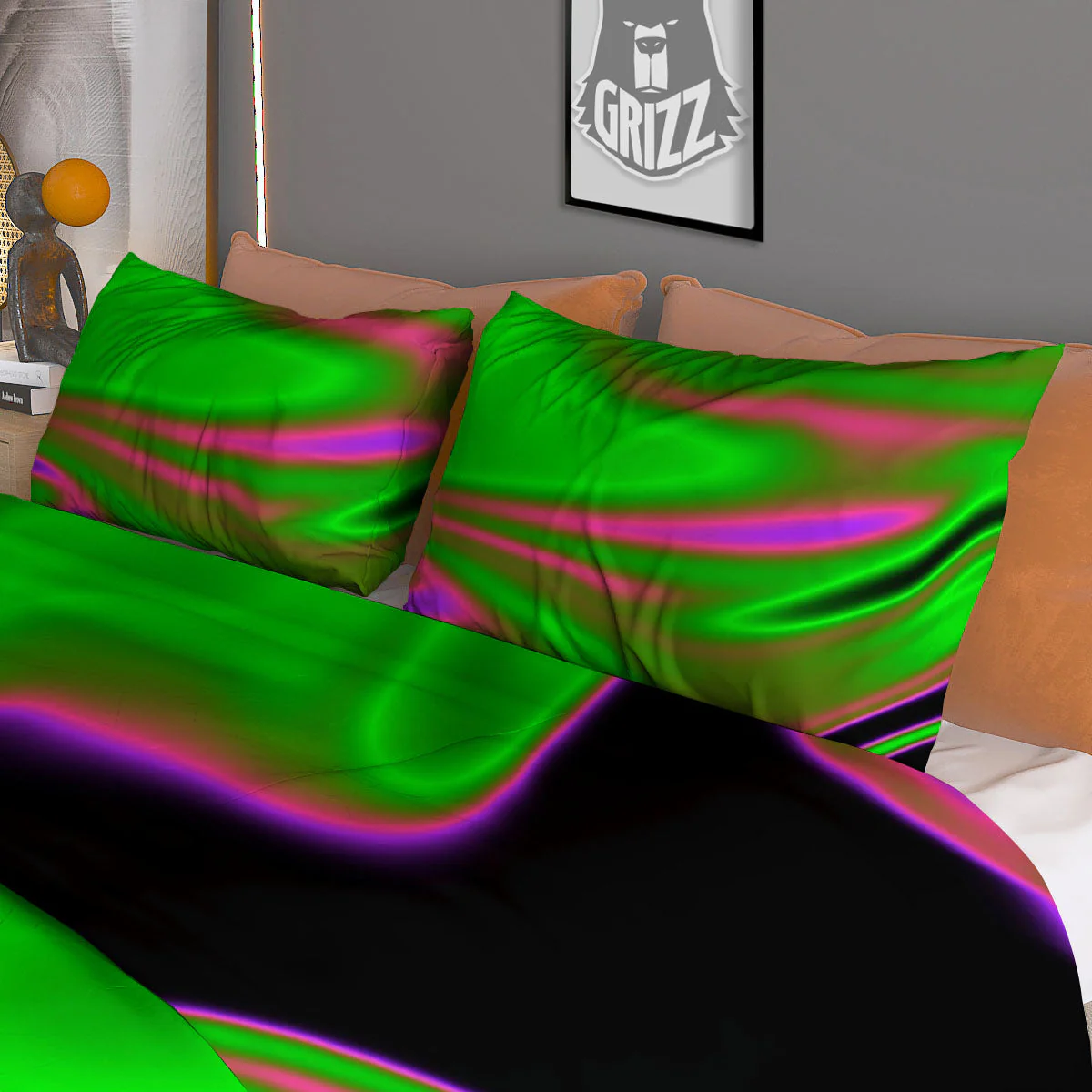 Liquid Trippy Green Abstract Print Duvet Cover Bedding Set - Image 3