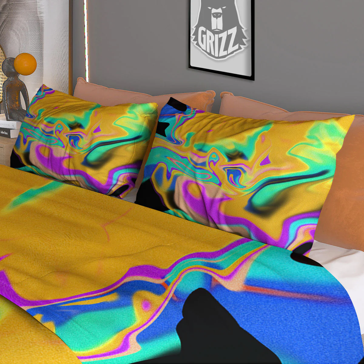 Liquid Trippy Holographic Neon Print Duvet Cover Bedding Set - Image 3