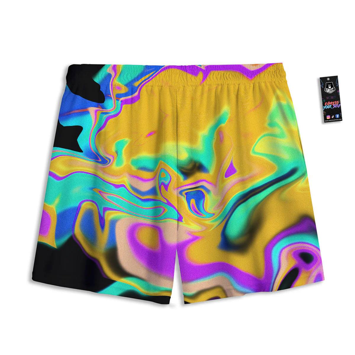 Liquid Trippy Holographic Neon Print Mesh Shorts - Image 2