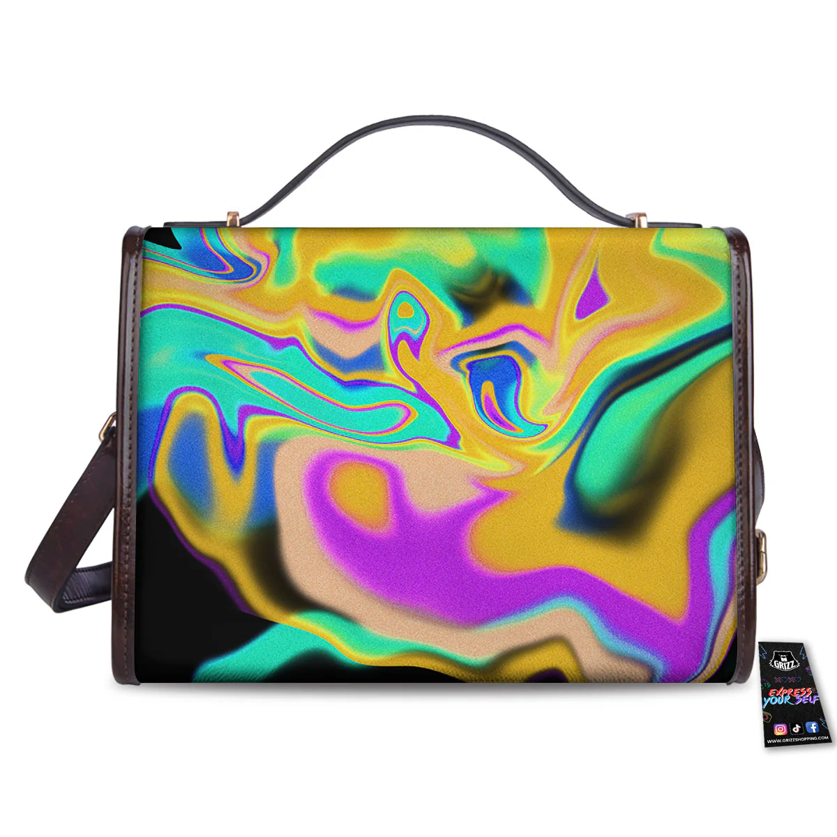 Liquid Trippy Holographic Neon Print Women's Satchel Bag - Image 2