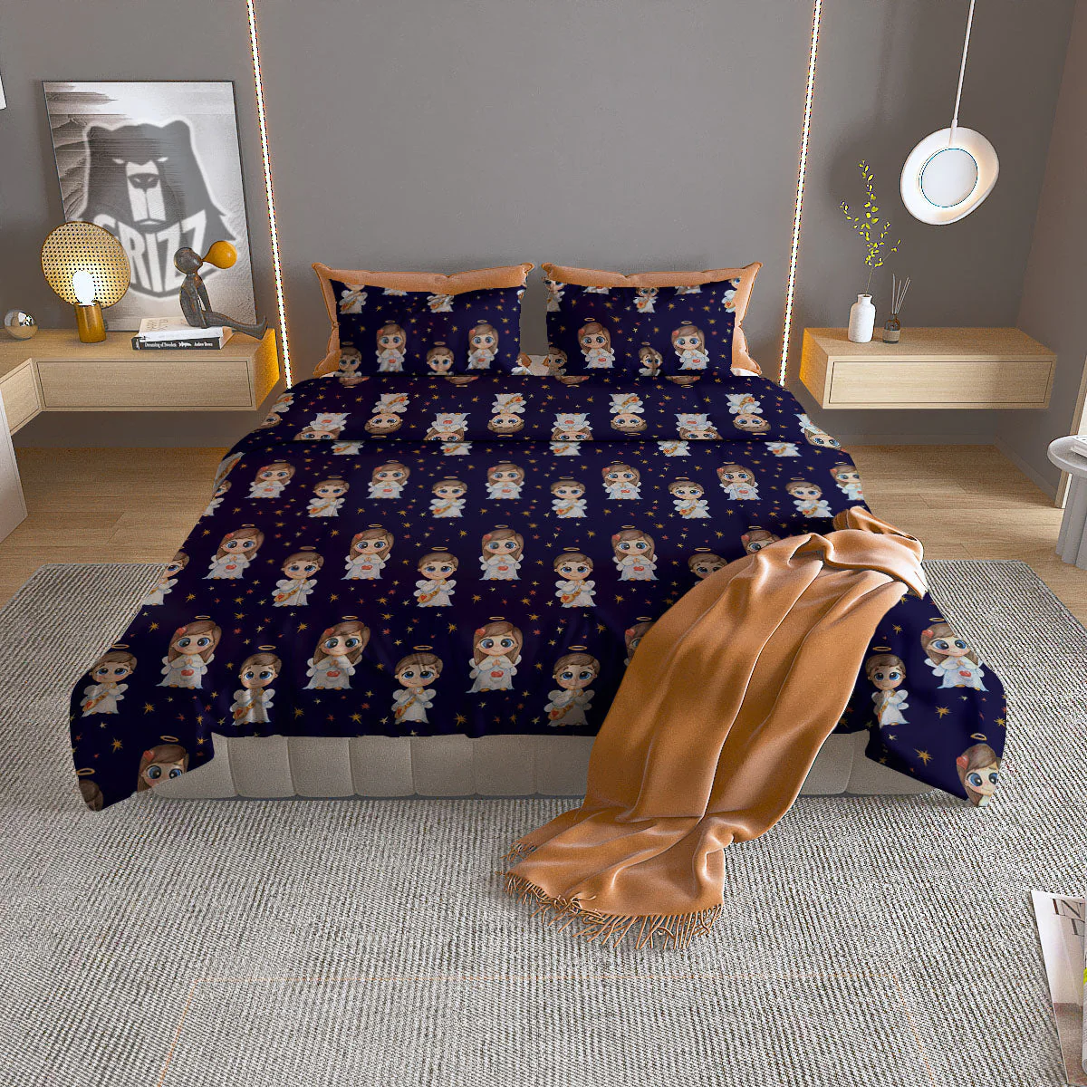 Little Angel Print Pattern Duvet Cover Bedding Set