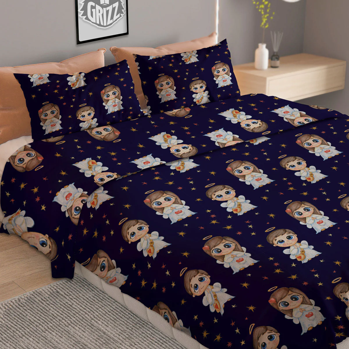 Little Angel Print Pattern Duvet Cover Bedding Set - Image 2