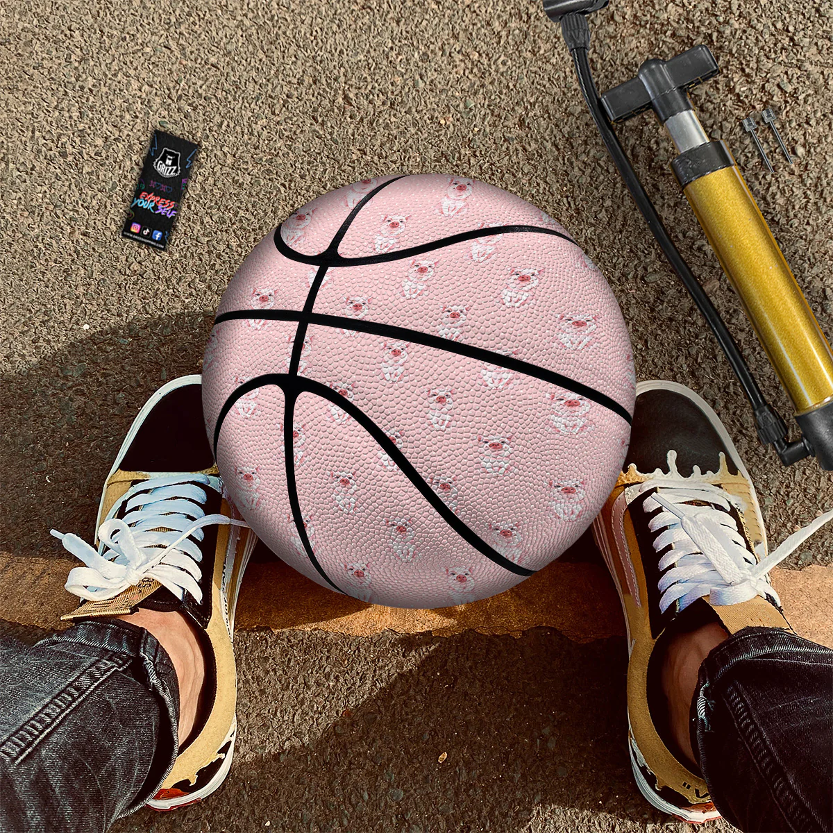 Little Pig And White Dots Print Pattern Basketball - Image 2