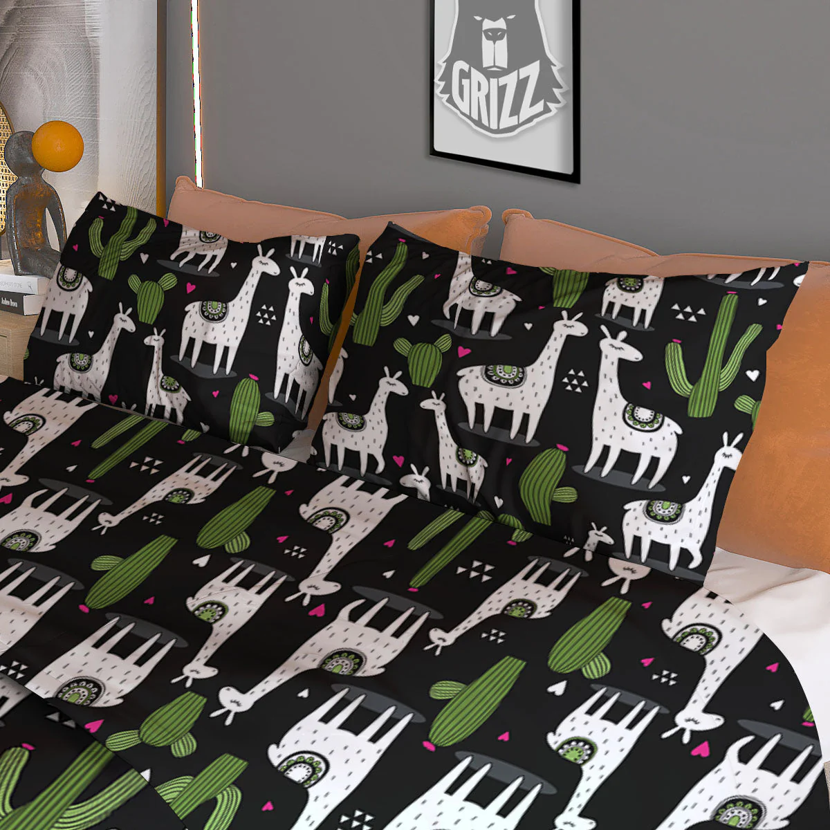 Llama And Cactus Print Pattern Duvet Cover Bedding Set - Image 3