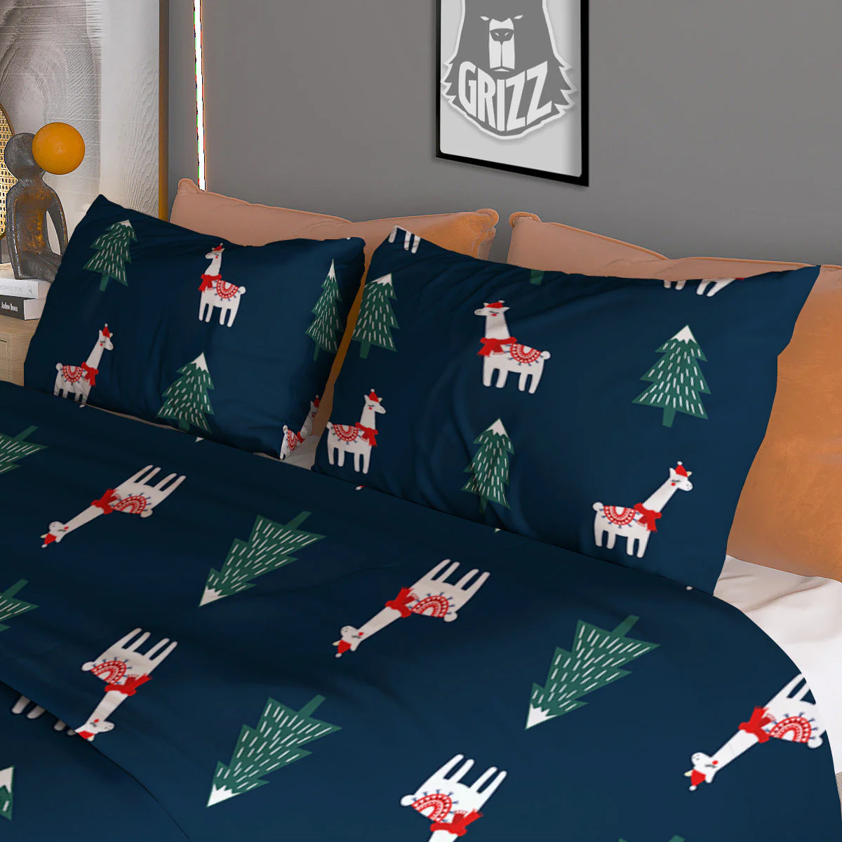 Llama Xmas Print Pattern Duvet Cover Bedding Set - Image 3