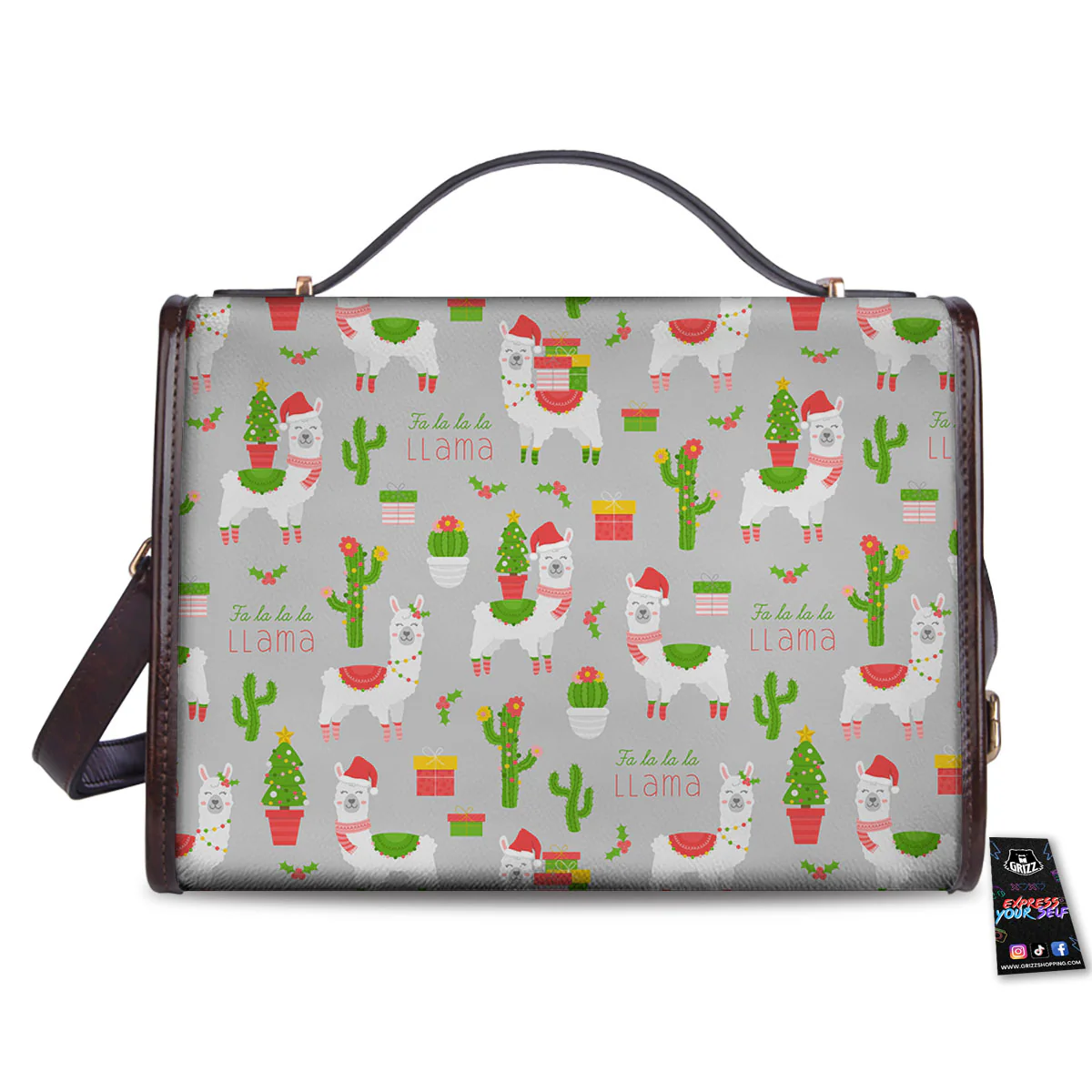 Llama Xmas Santa Claus Print Pattern Women's Satchel Bag - Image 2