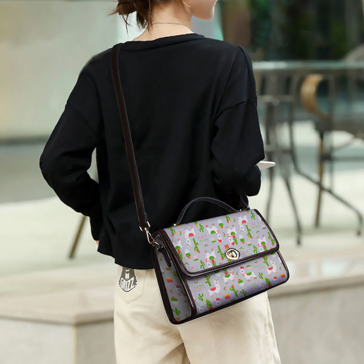 Llama Xmas Santa Claus Print Pattern Women's Satchel Bag - Image 3