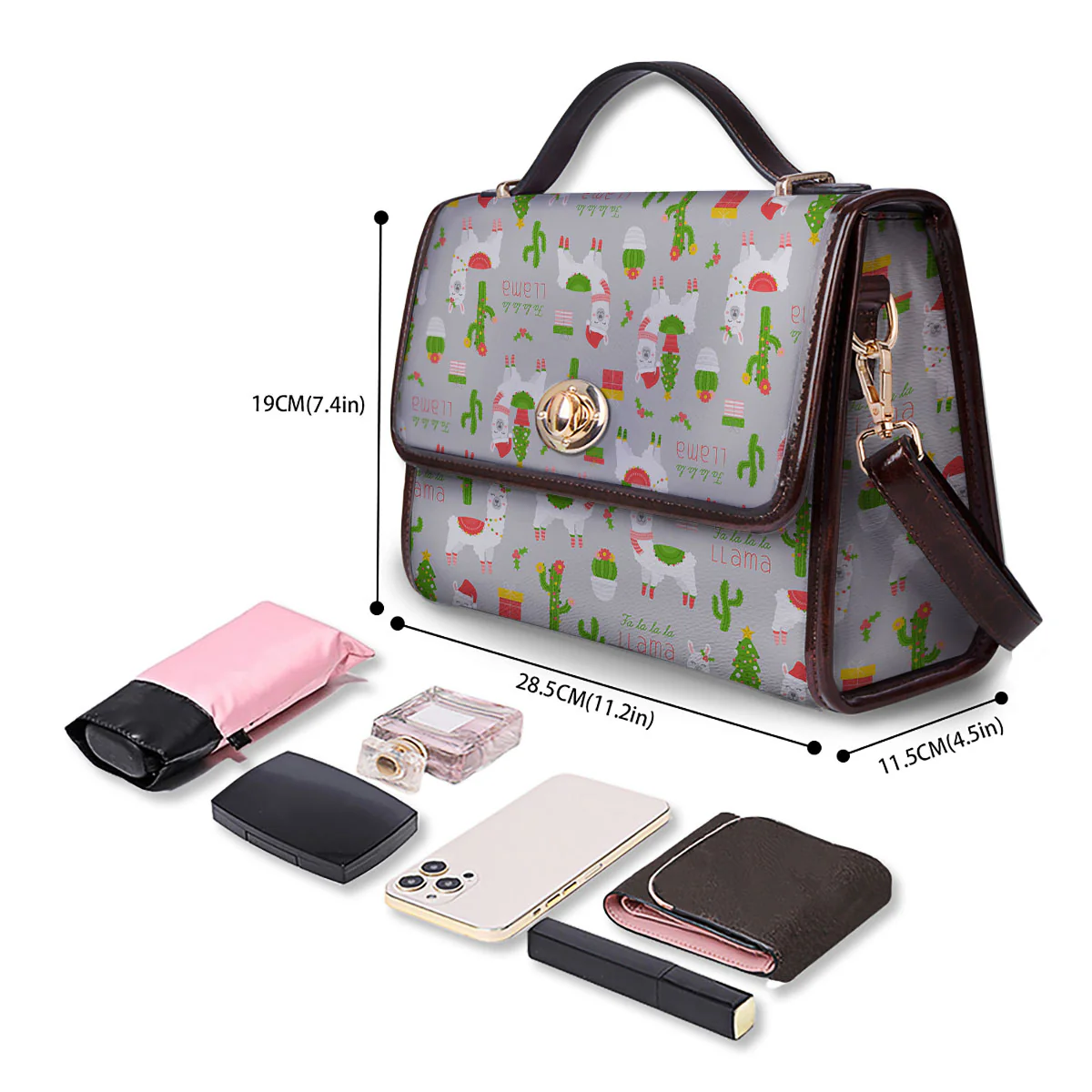 Llama Xmas Santa Claus Print Pattern Women's Satchel Bag - Image 4
