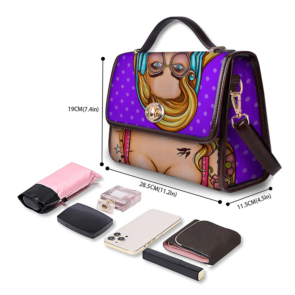 Lollipop And Punk Girl Print Women's Satchel Bag - Image 4