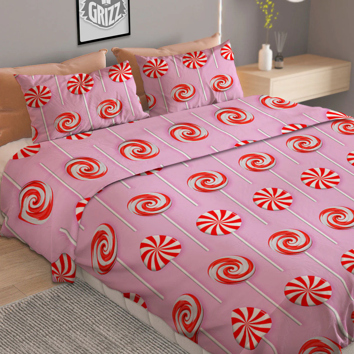 Lollipop Candy Red Print Pattern Duvet Cover Bedding Set - Image 2