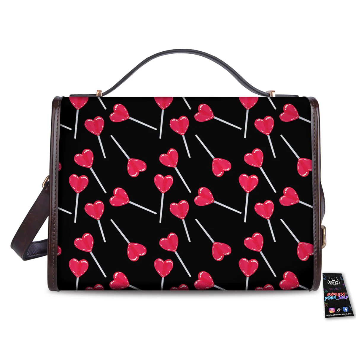 Lollipop Red Heart Print Pattern Women's Satchel Bag - Image 2