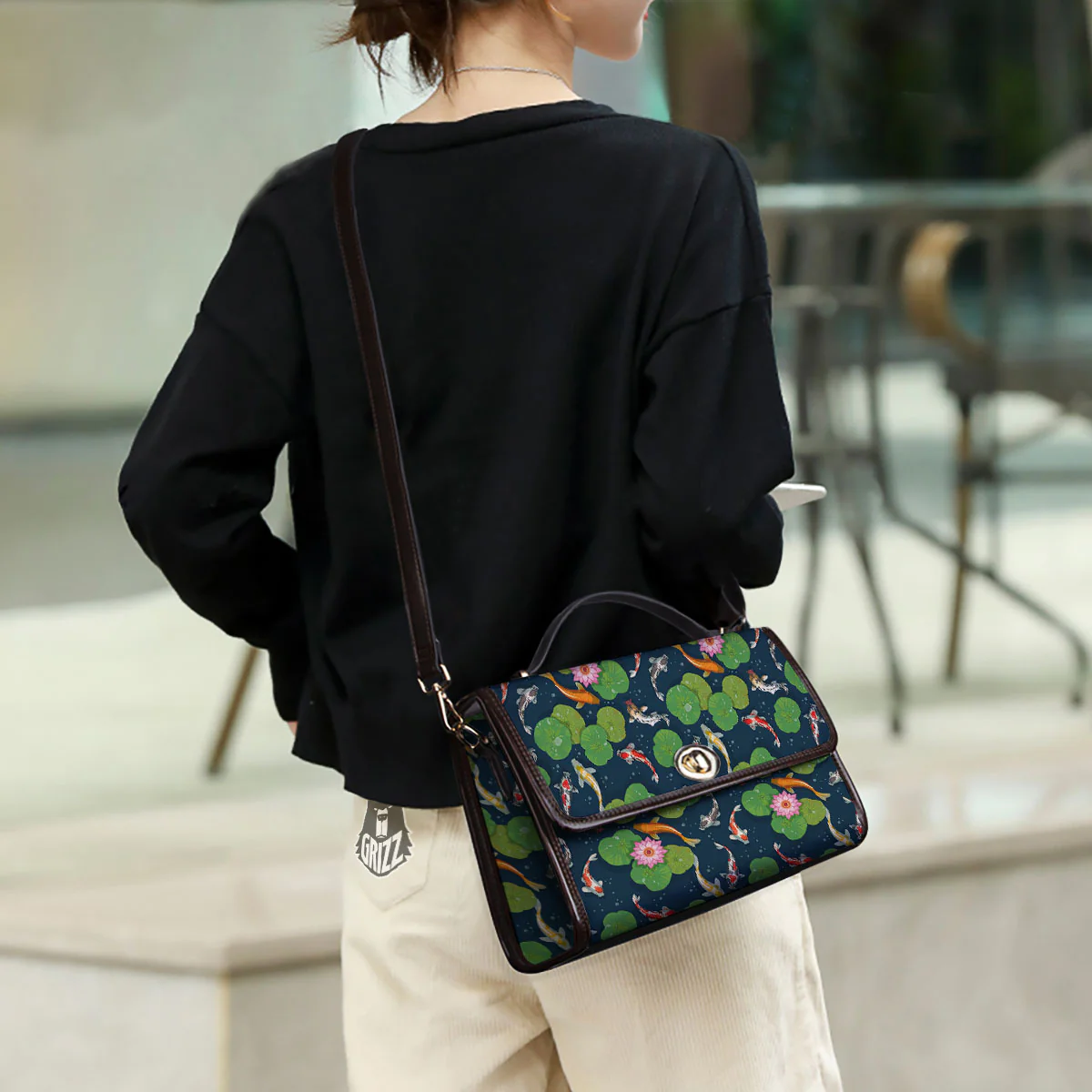 Lotus And Koi Carp Print Pattern Women's Satchel Bag - Image 3
