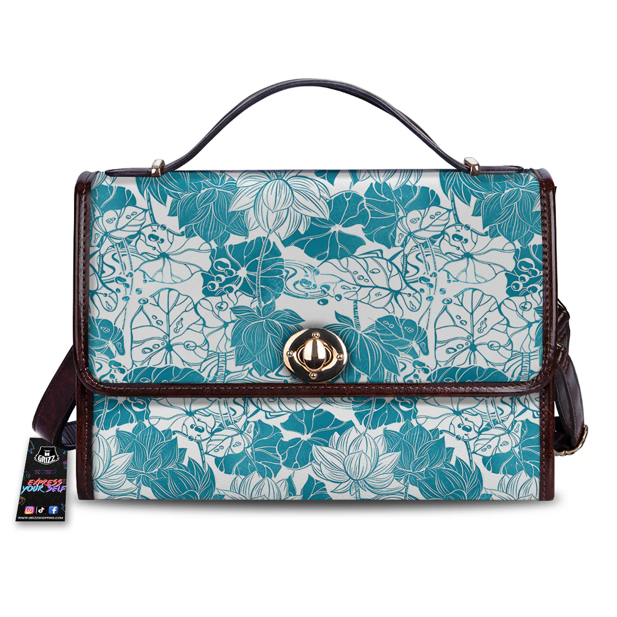 Lotus Blue And White Flower Print Pattern Women's Satchel Bag