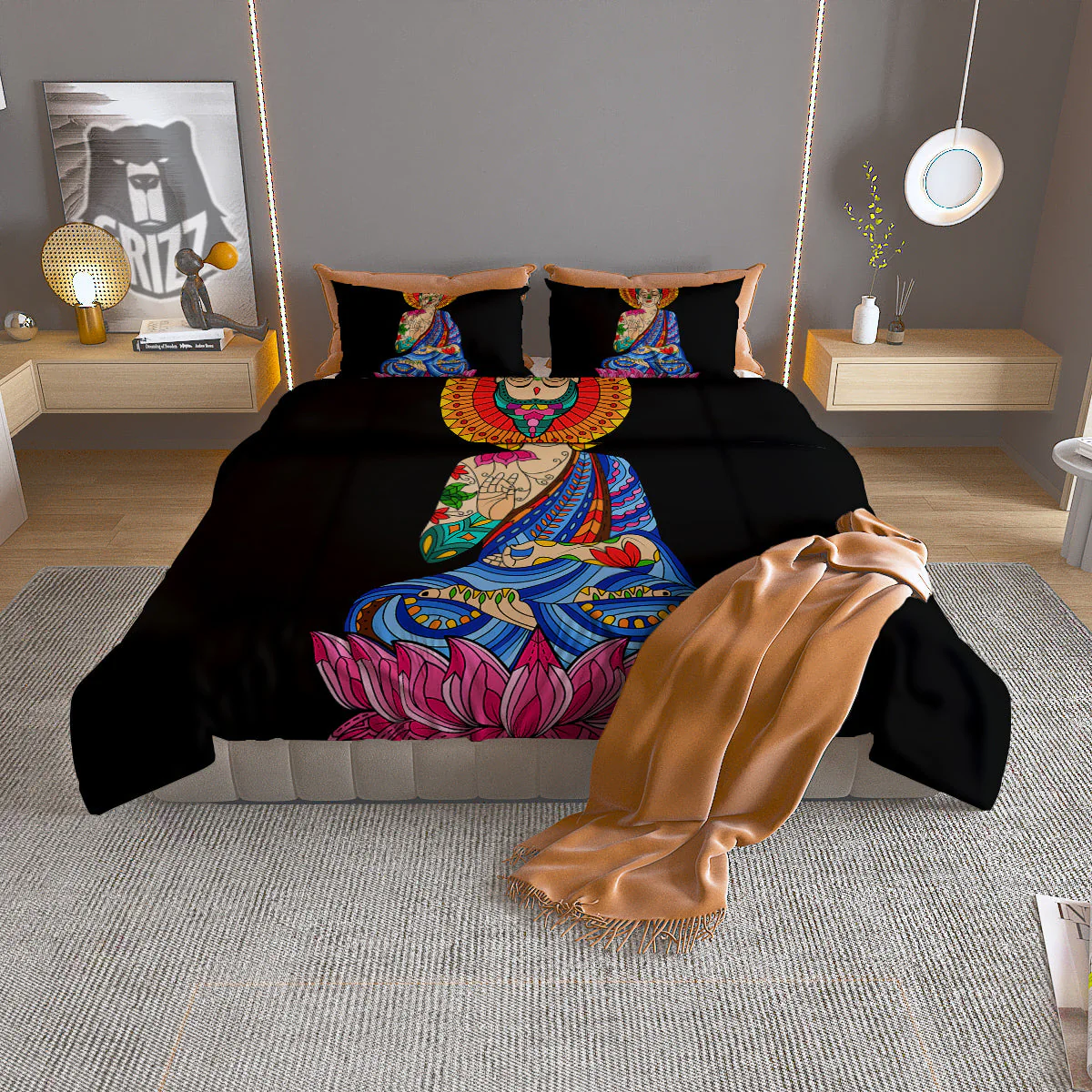 Lotus Buddha Colorful Print Duvet Cover Bedding Set