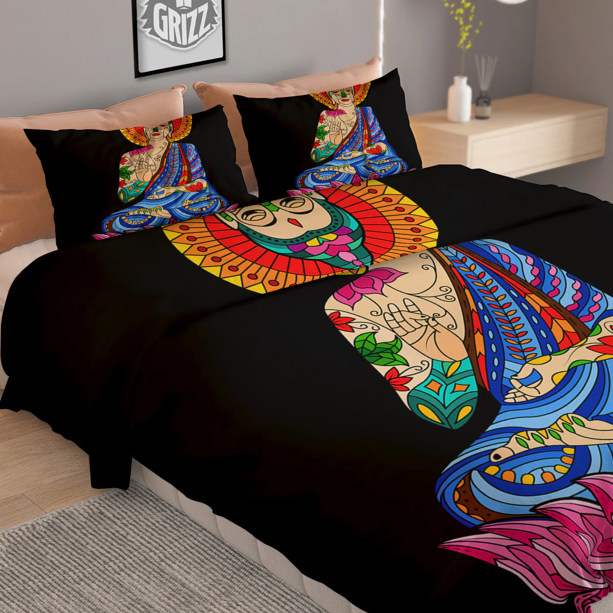 Lotus Buddha Colorful Print Duvet Cover Bedding Set - Image 2