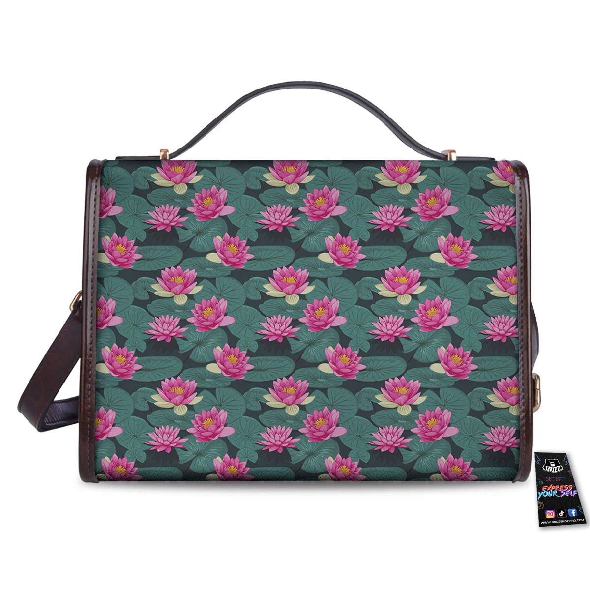 Lotus Hot Pink Print Pattern Women's Satchel Bag - Image 2