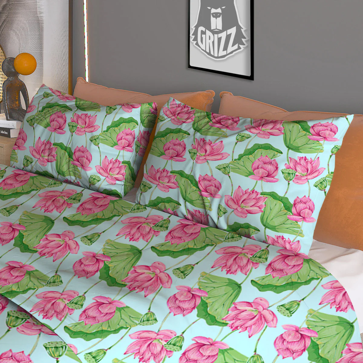 Lotus Leaf And Flower On The Water Print Pattern Duvet Cover Bedding Set - Image 3