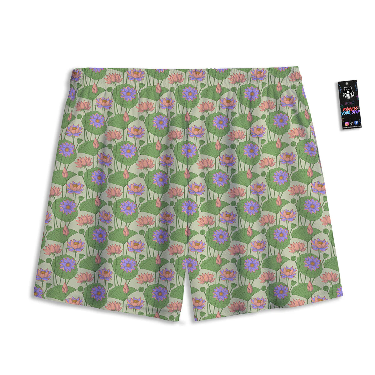 Lotus Leaf And Flower Print Pattern Mesh Shorts - Image 2