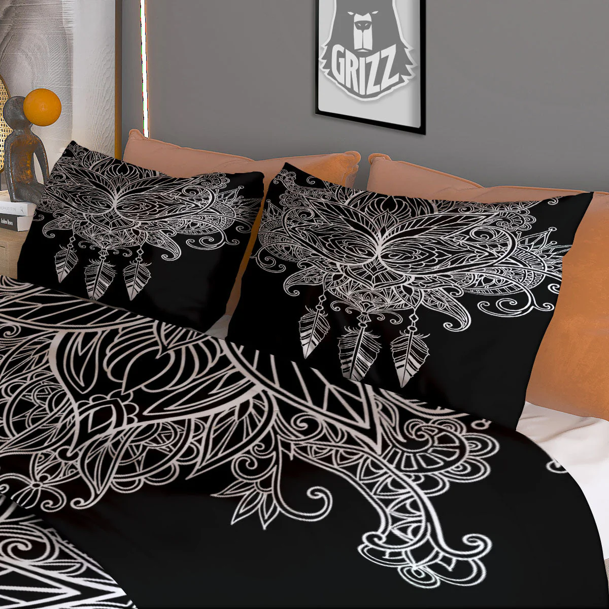 Lotus Mandala White And Black Print Duvet Cover Bedding Set - Image 3