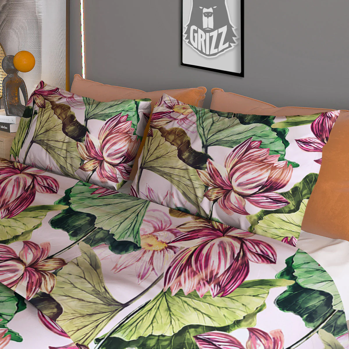 Lotus Pink Print Pattern Duvet Cover Bedding Set - Image 3