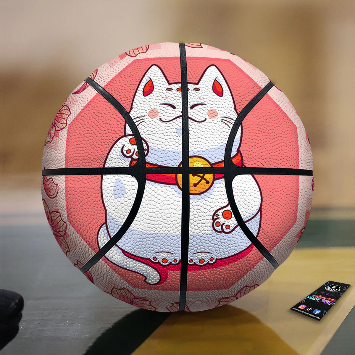 Lucky Cat And Sakura Japanese Print Basketball