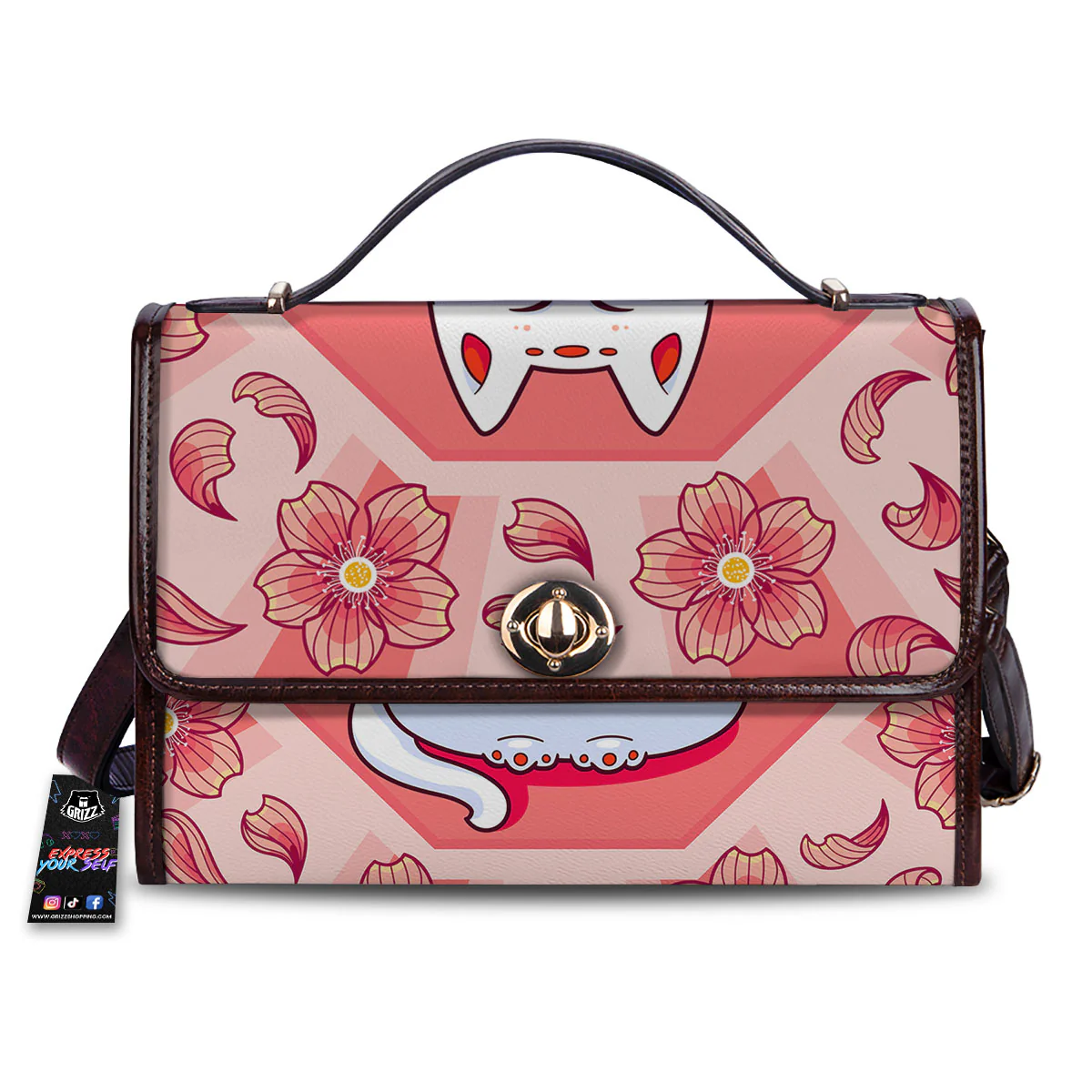 Lucky Cat And Sakura Japanese Print Women's Satchel Bag