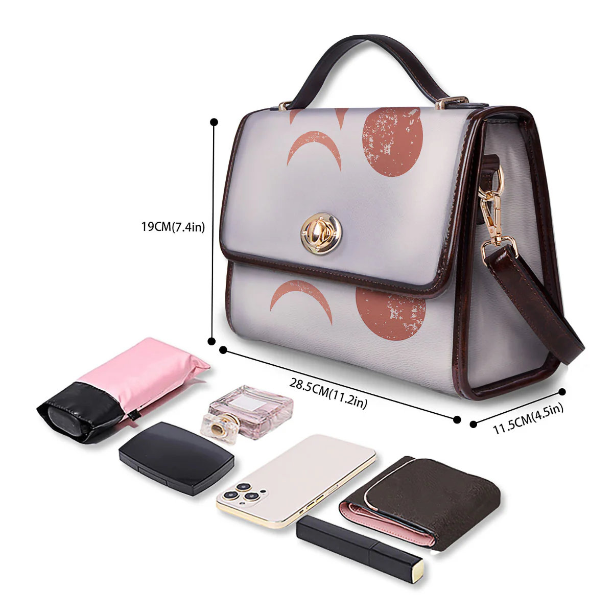 Lunar Cycle Phase Print Women's Satchel Bag - Image 4