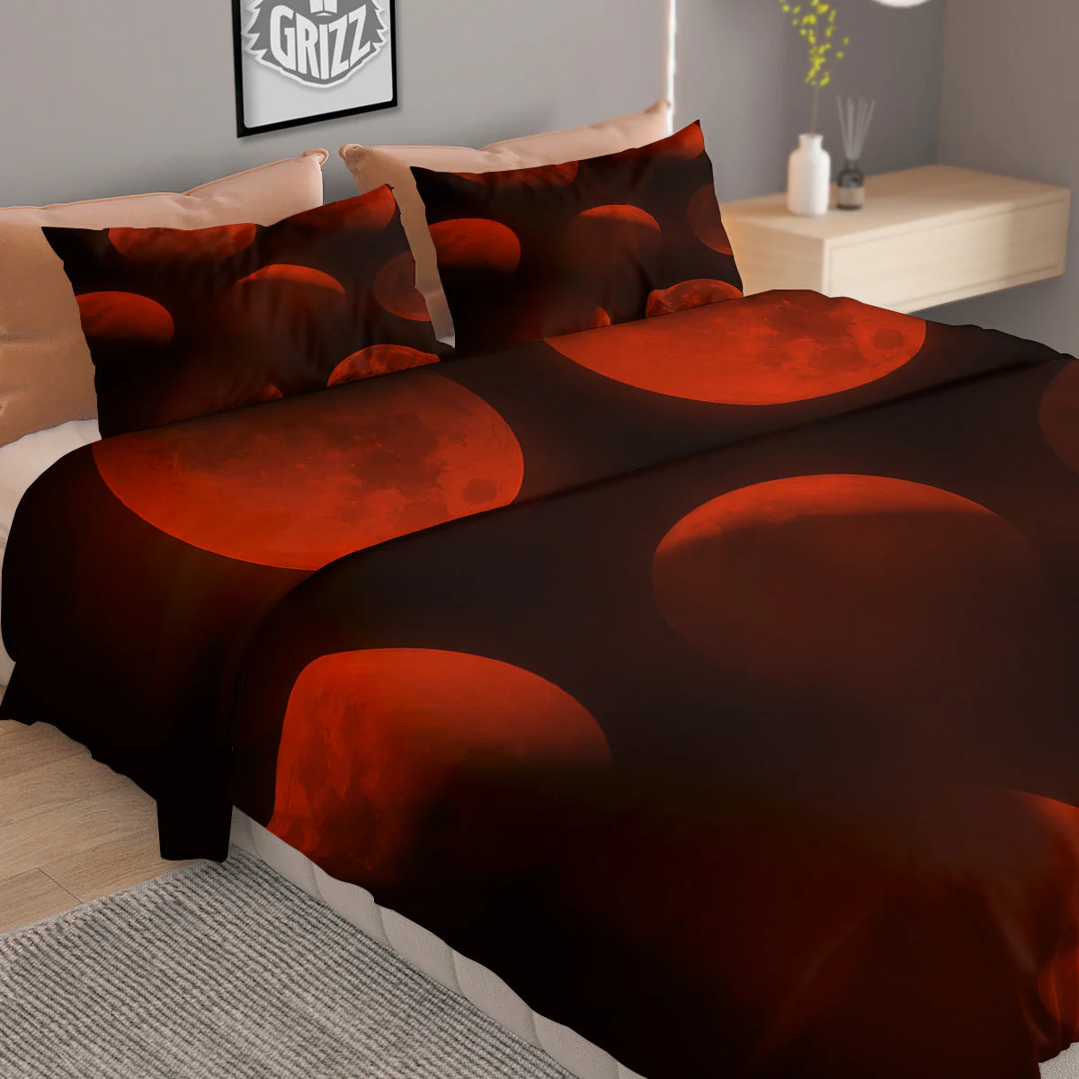 Lunar Phase Blood Moon Print Duvet Cover Bedding Set - Image 2