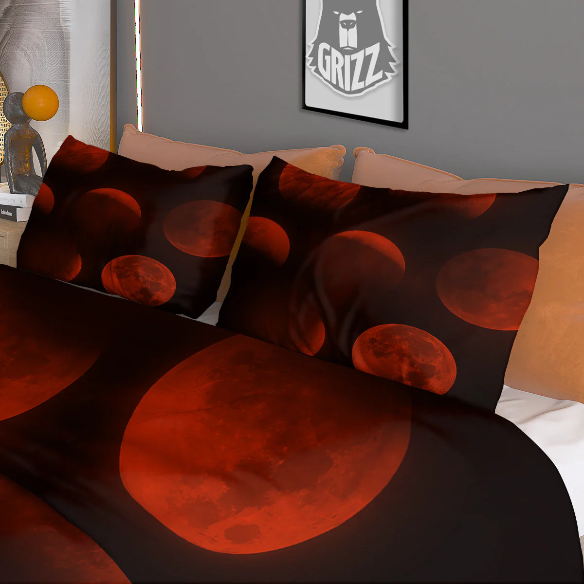 Lunar Phase Blood Moon Print Duvet Cover Bedding Set - Image 3