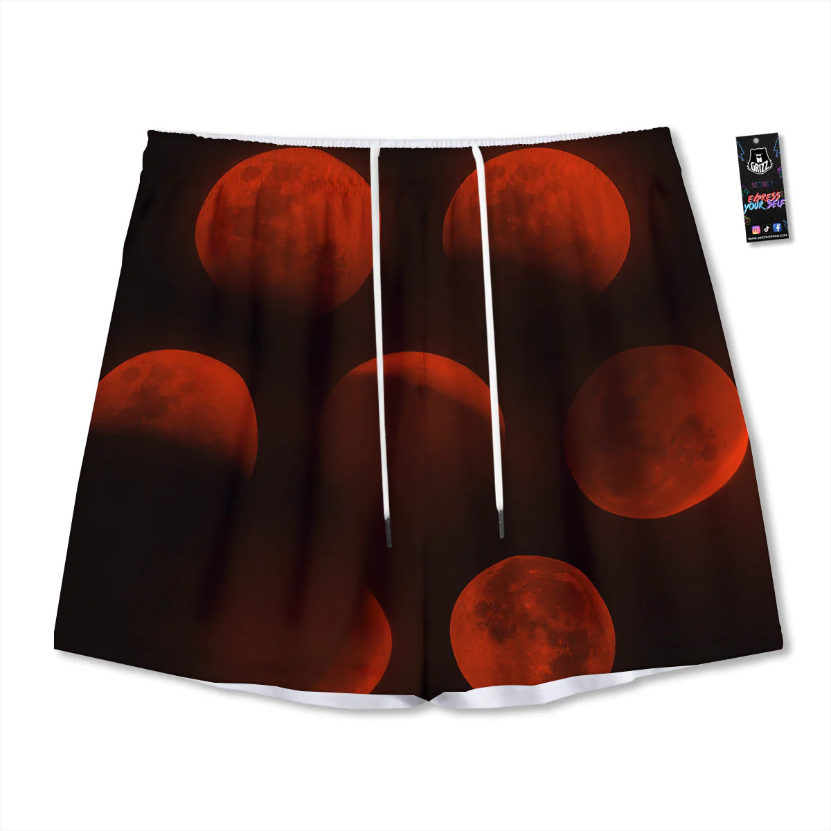 Lunar Phase Blood Moon Print Mesh Shorts