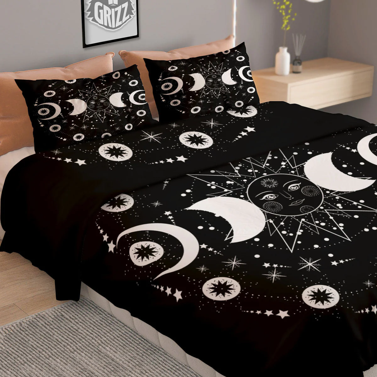 Lunar Phase Galaxy Print Duvet Cover Bedding Set - Image 2