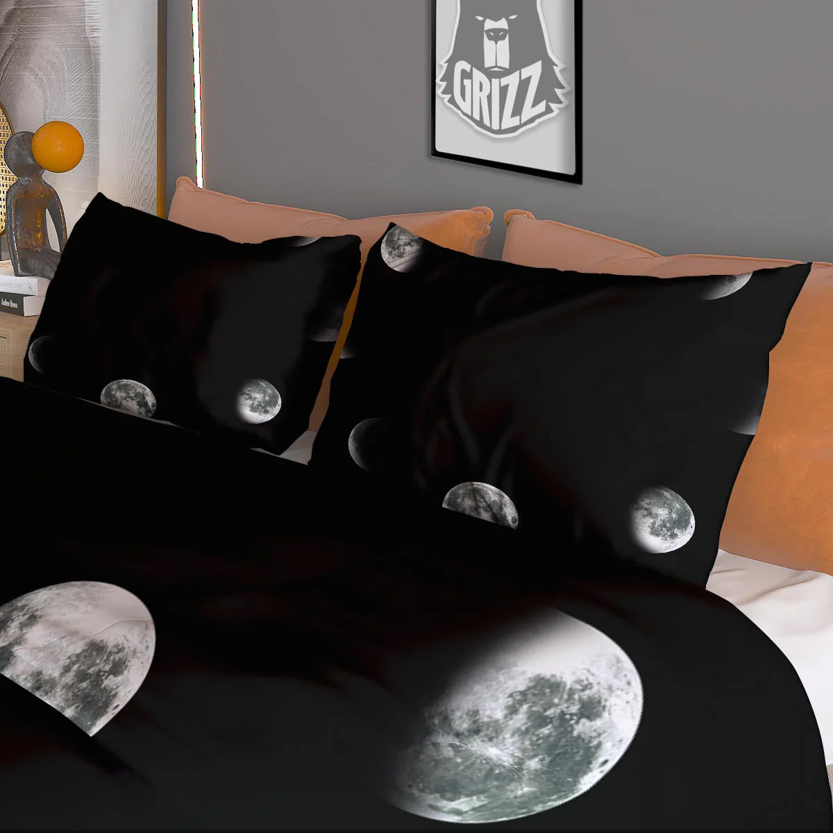 Lunar Phase Starry Sky Print Duvet Cover Bedding Set - Image 3