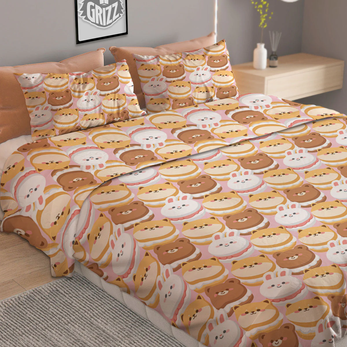 Macaron Cartoon Print Pattern Duvet Cover Bedding Set - Image 2