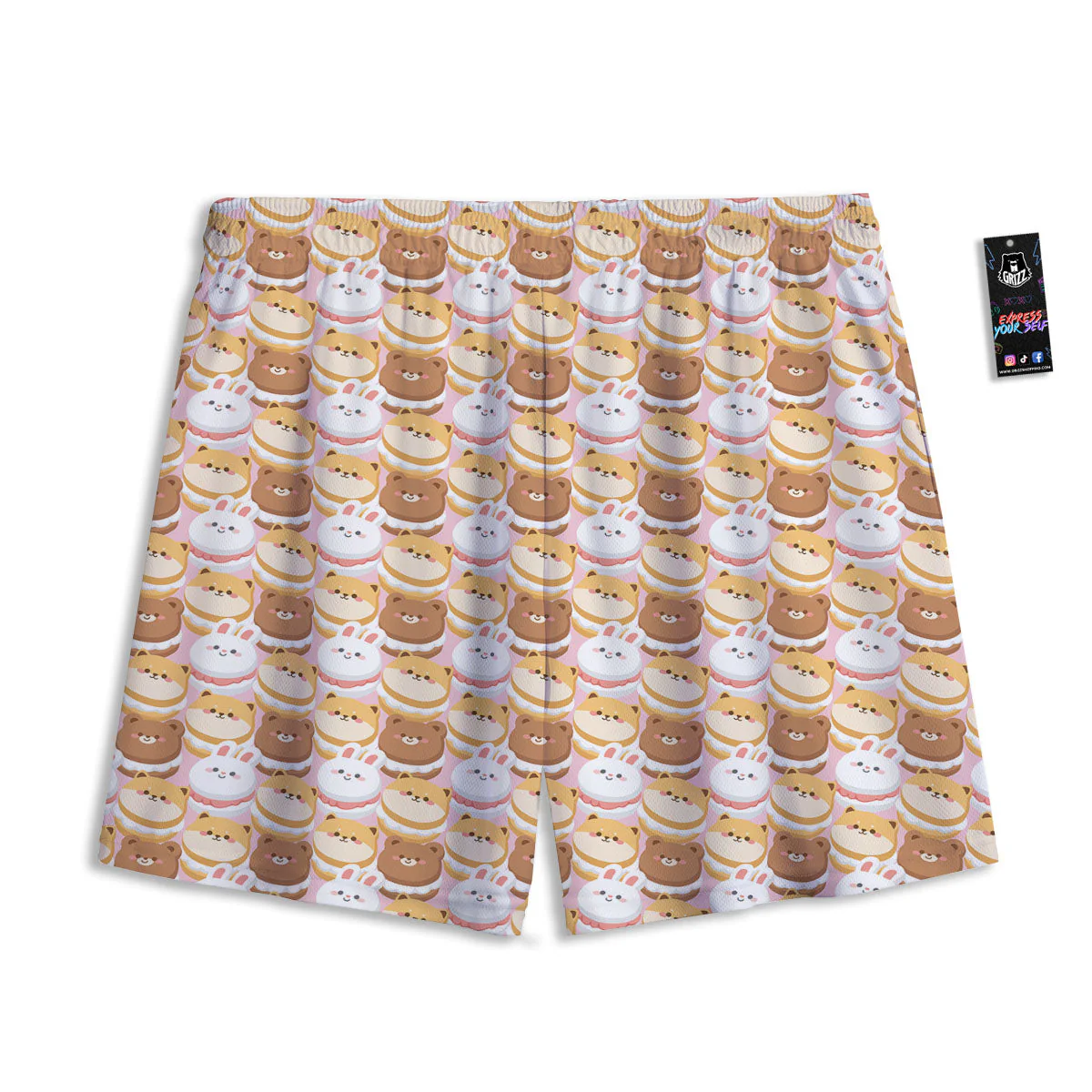 Macaron Cartoon Print Pattern Mesh Shorts - Image 2