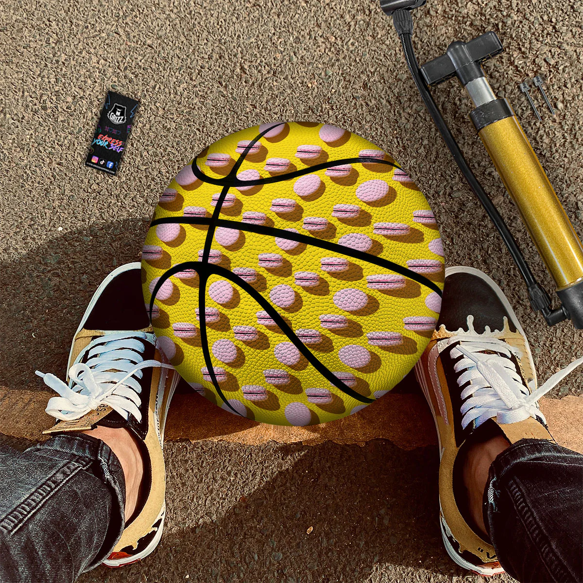 Macaron Yellow And Pink Print Pattern Basketball - Image 2