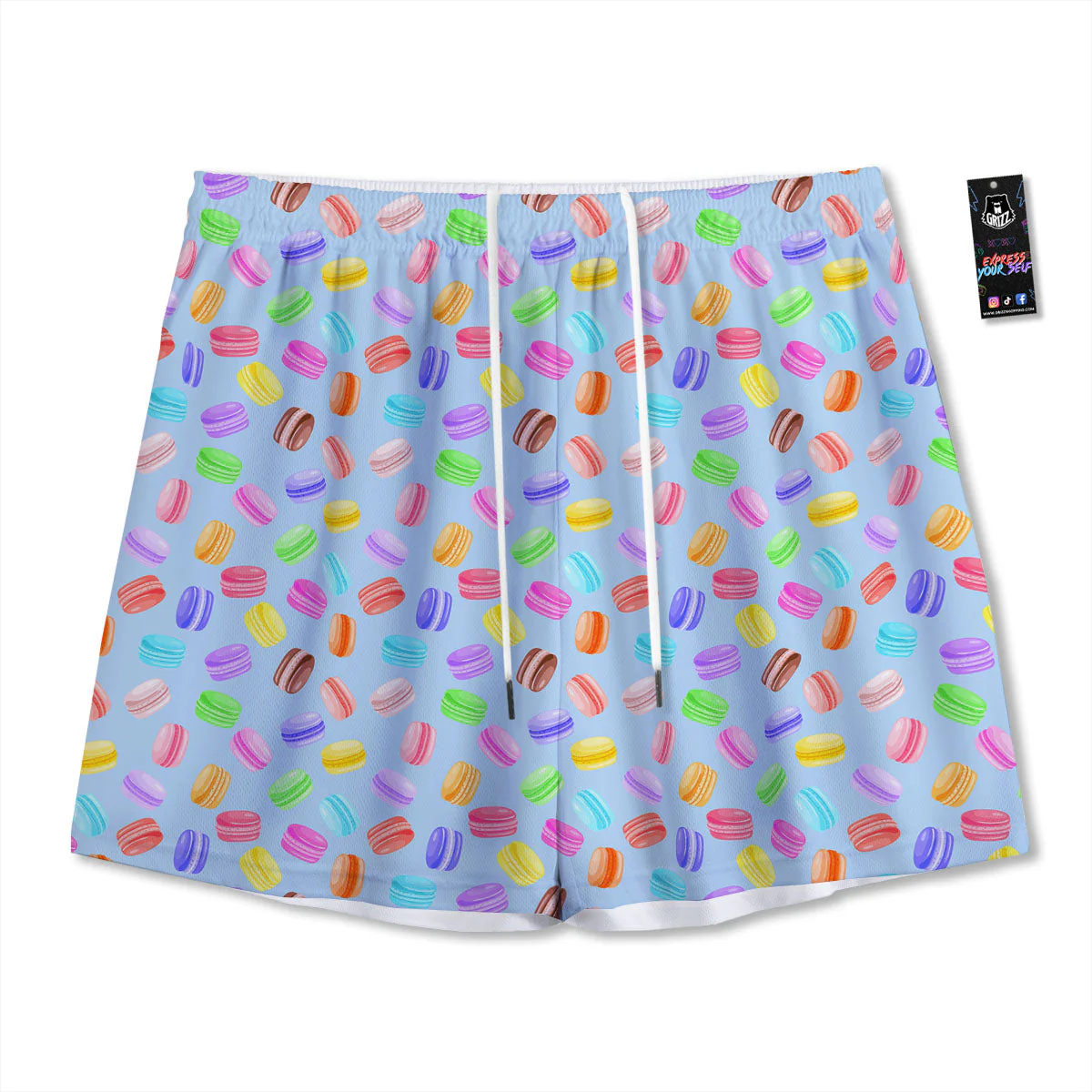 Macarons Colorful Print Pattern Mesh Shorts