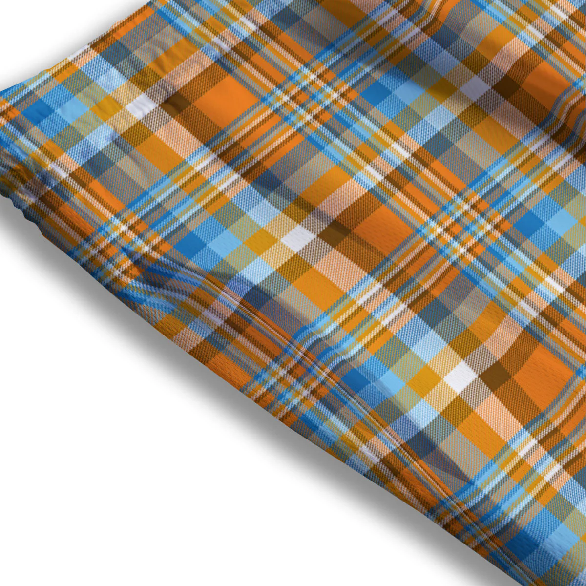 Madras Blue And Orange Print Pattern Mesh Shorts - Image 3