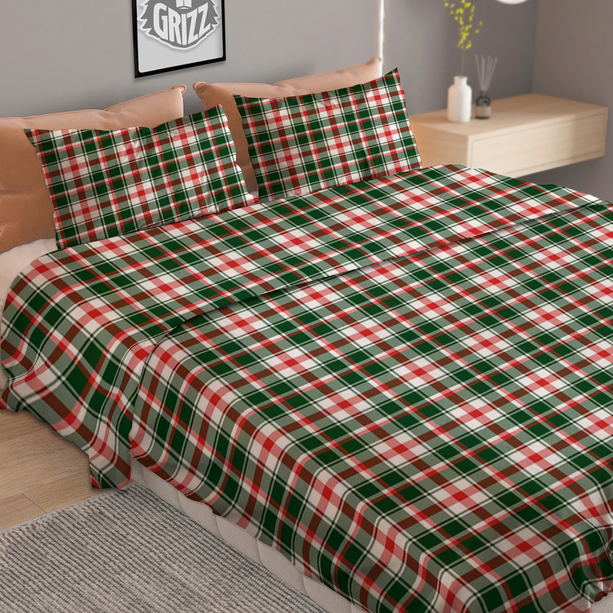 Madras Plaid Christmas Print Duvet Cover Bedding Set - Image 2