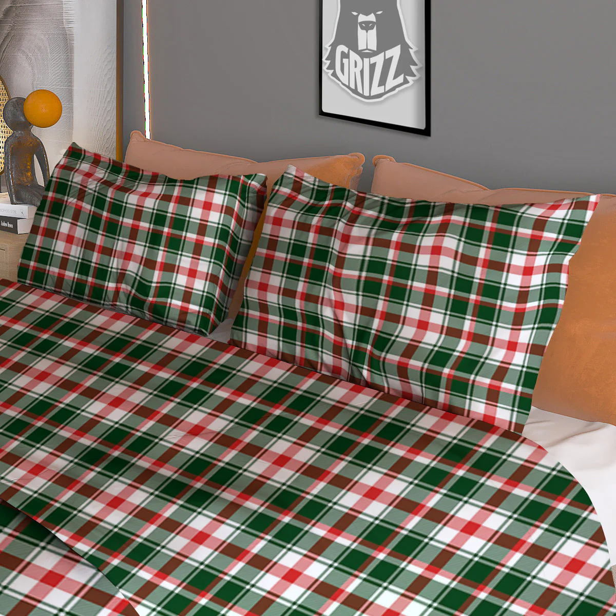 Madras Plaid Christmas Print Duvet Cover Bedding Set - Image 3